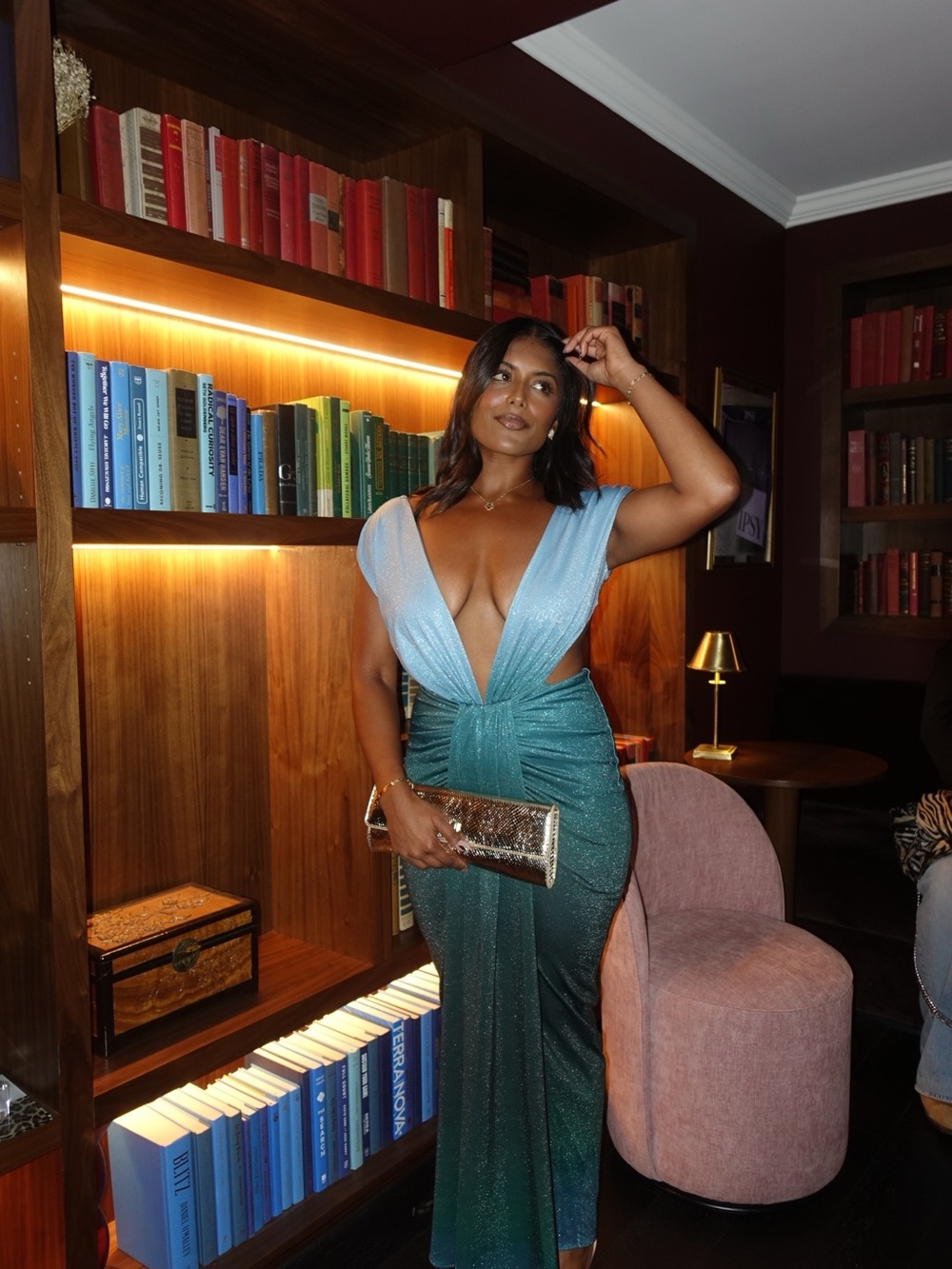 Baobab Collection Teal and Light Blue Deep V Maxi Gown